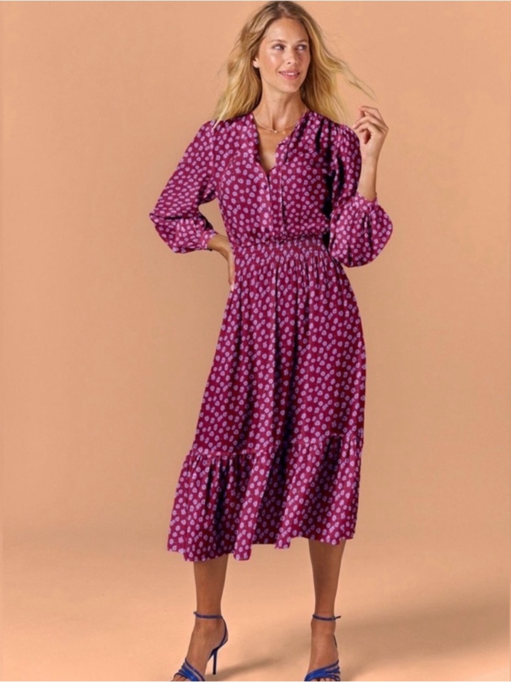Tucker Raspberry Purple Floral 100% Silk Juliette Dress